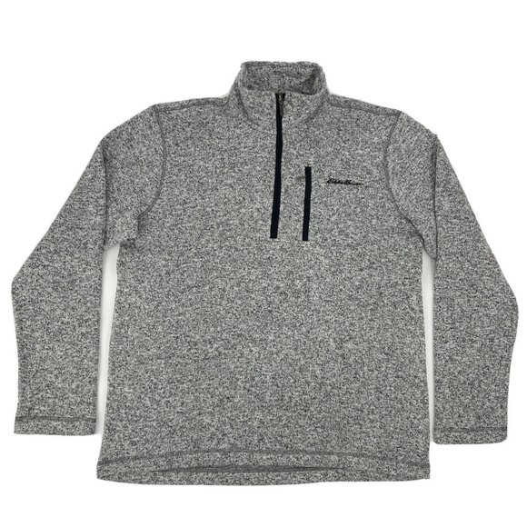 Eddie Bauer‎ Sweater Men's L Heather Pirate Black 1/4 Zip Pullover Fleece Pocket - Picture 1 of 11
